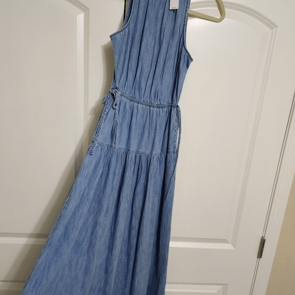 GAP 100% Cotton Whimsical Boho High Neck Denim Maxi Dress - Picture 6 of 10